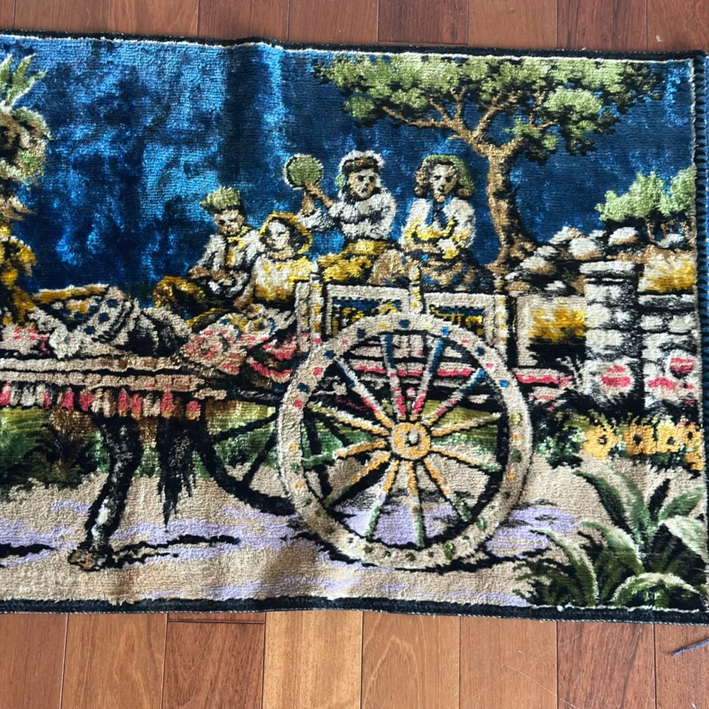 Velvet Wall Tapestry Vintage Sicilian Cart Wall Carpet Rug Colorful Italy